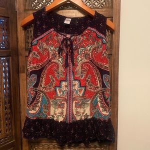 Bila Boho Paisley Floral Tank Top, size XL.